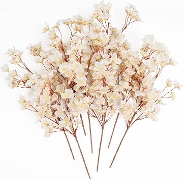 TYL&TYS Artificial Cherry Blossom for Vase, 8Pcs Faux Silk Cherry Blossom Flowers 16" Fake Spring White Cherry Blossom Branches, Artificial Flower Spring Decoration Indoor for Wedding Party Home Table