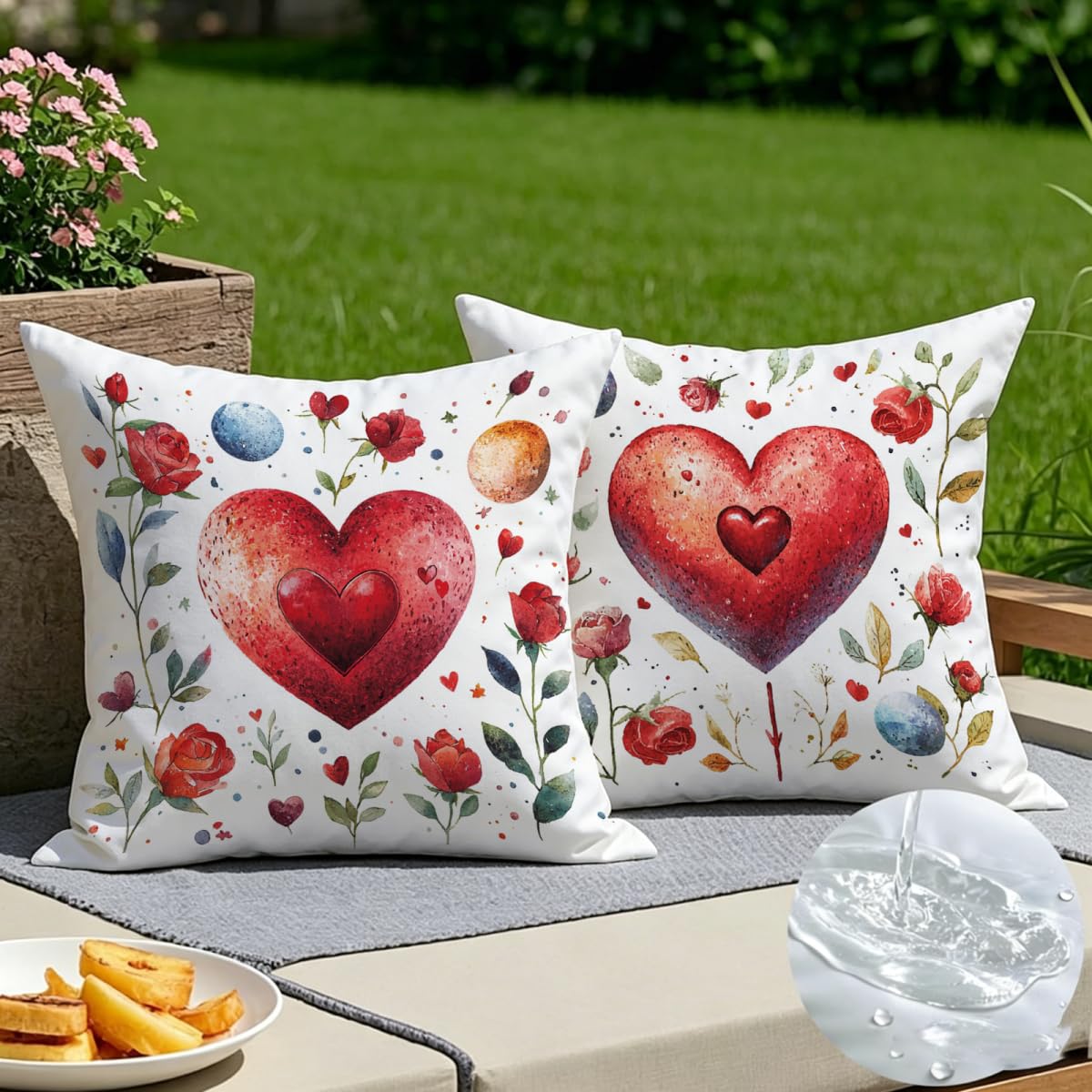 Housse de coussin 60x60 imperméable en lin lot de 2 taies imprimées étanches pour terrasse