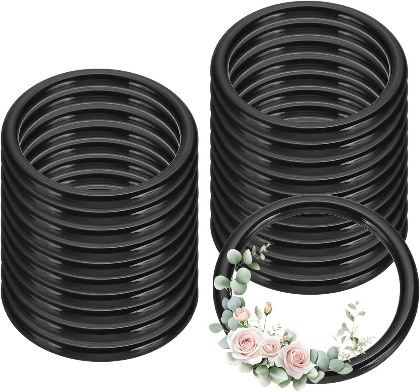 PATIKIL 20 Pcs Dream Catcher Rings, 2 inch Floral Macrame Plastic O Rings DIY Round Plastic Hoops for Crochet Craft Making Wall Hanging Wedding Wreath Christmas, Black