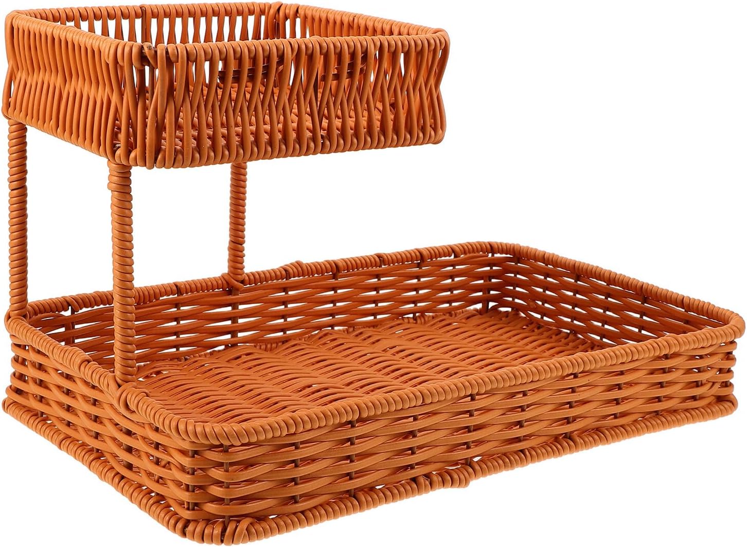 Hand Woven Imitation Rattan Layered Snack and Fruit Basket 33x21x20cm Bread Serving Tray for Home Kitchen Tabletop Dessert Storage and Display