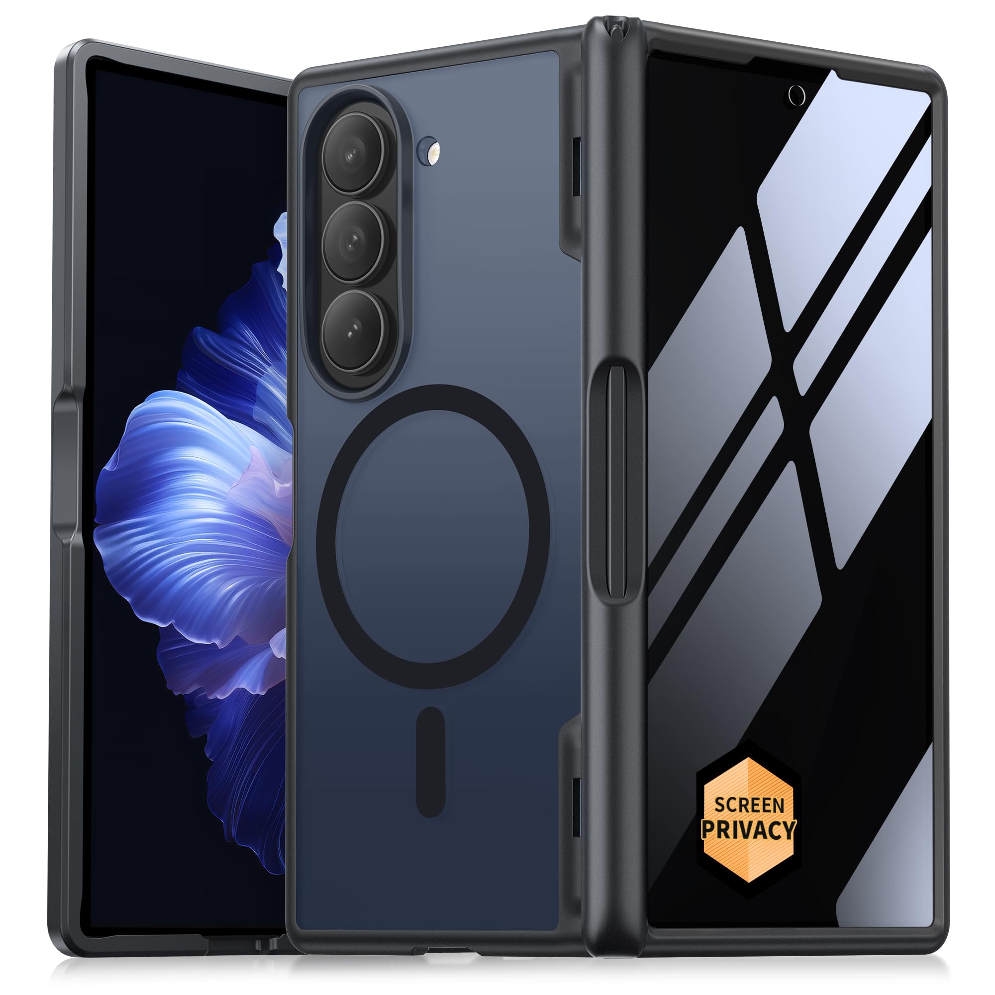 MOBOSI Privacy for Z Fold 6 Case with Anti-Peep Front Screen Protector, Compatible with Magsafe, Built-in Magnetic Hinge Protector&S Pen Holder Full Body Phone Case for Samsung Galaxy Z Fold6, Black