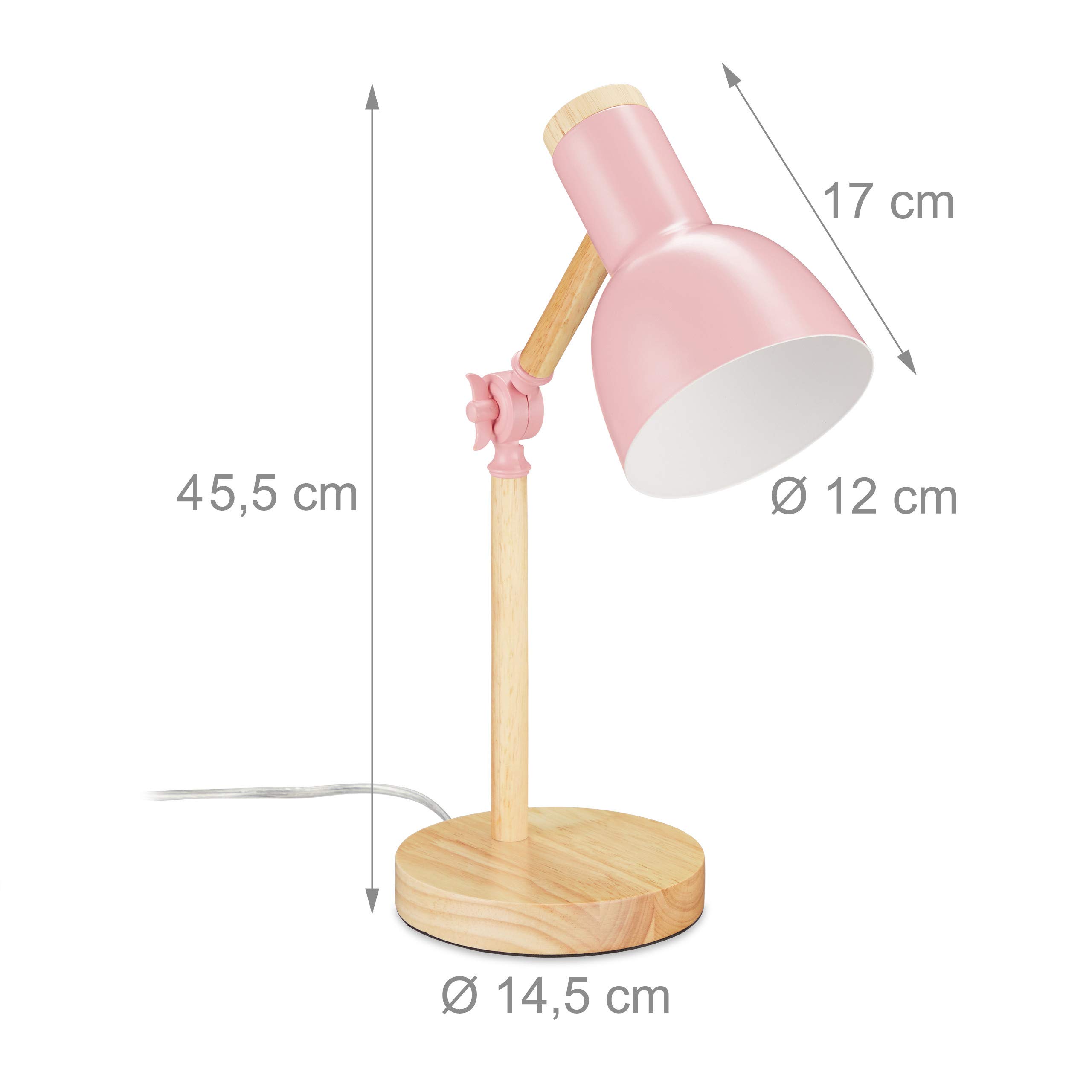 Relaxdays Lampada da Scrivania, Luce Regolabile da Tavolo, in Legno e Metallo Attacco E14, HxD: 45,5 x 14,5 cm, Rosa