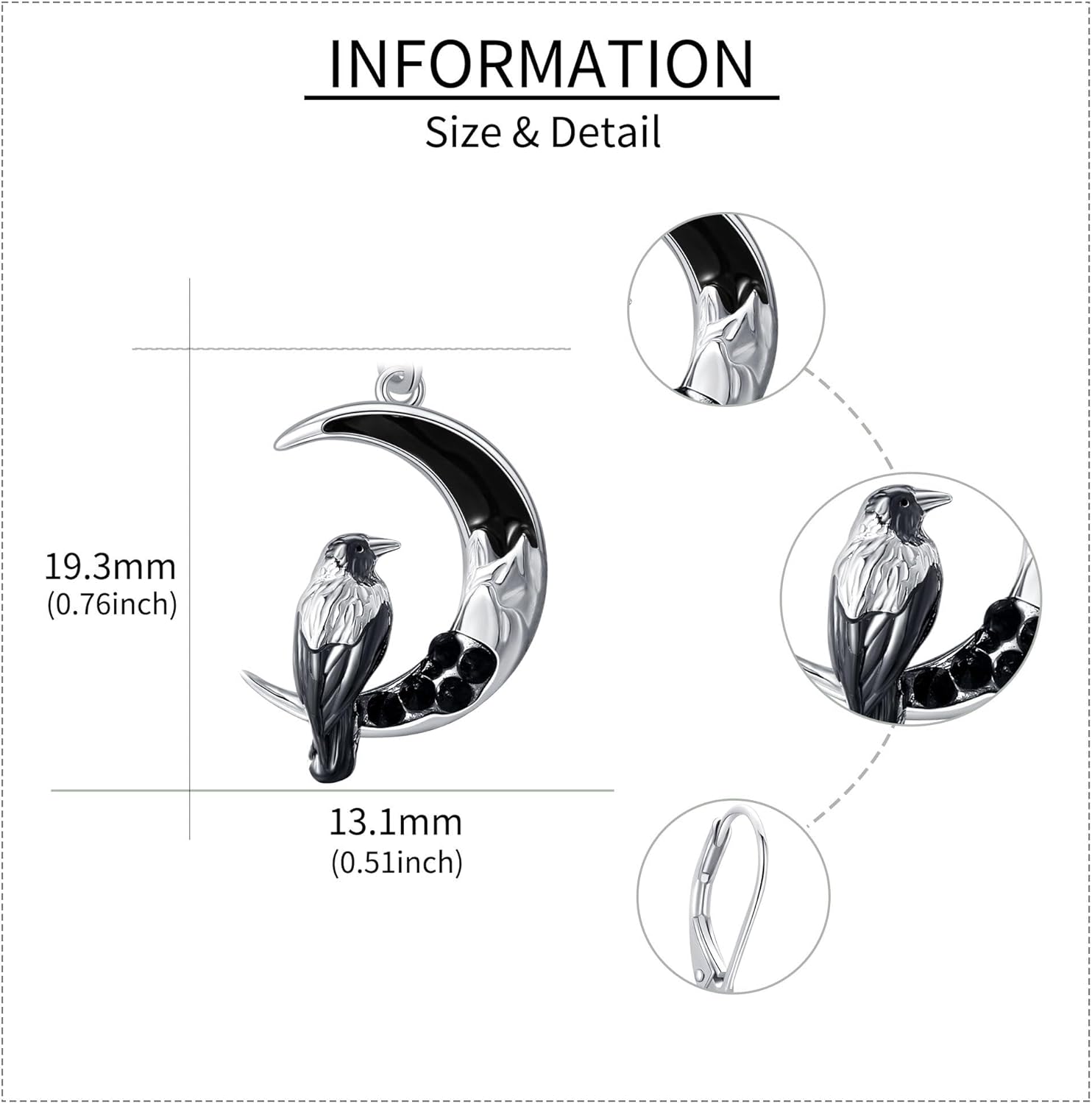 ONEFINITY Raven Crow Owl Wolf Bat Cat Earrings 925 Sterling Silver Crescent Moon Crow Witchy Halloween Jewelry Gifts for Women - Image 5