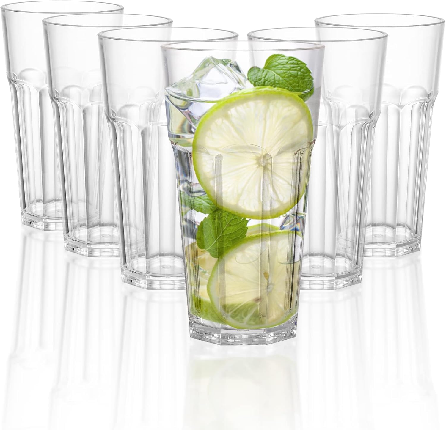 Zestaw 6 szklanek do picia 500 ml, przezroczyste szklanki na wodę do codziennego użytku, solidne, wysokie szklanki do picia