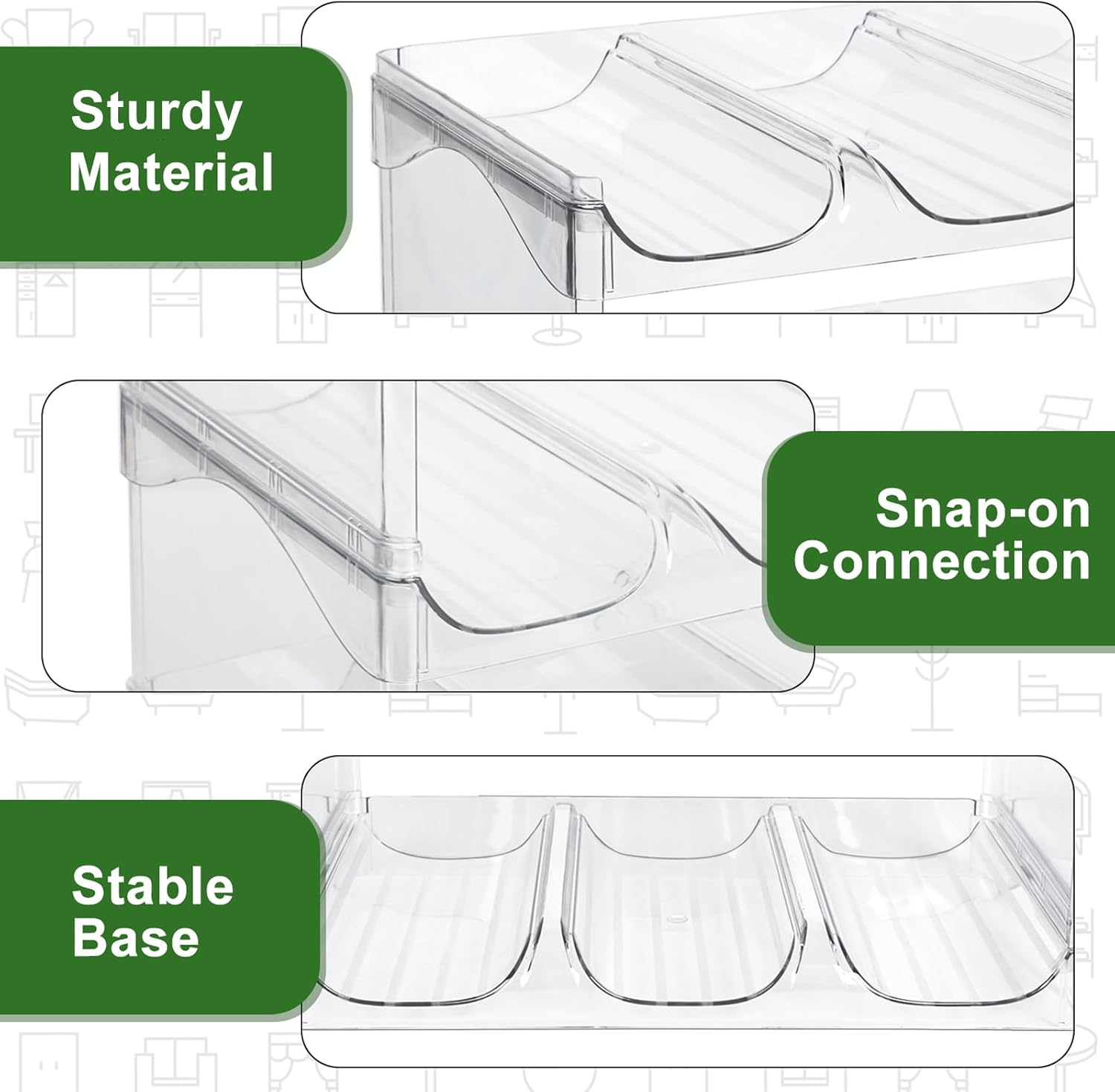 Water Bottle Organizer - 6 Pack Stackable Water Bottle Storage Rack, Water Bottle Organizer for Cabinet, Kitchen Pantry, Fridge, Tumbler Travel Cup Organizer Holder, Plastic Wine/Drink Rack