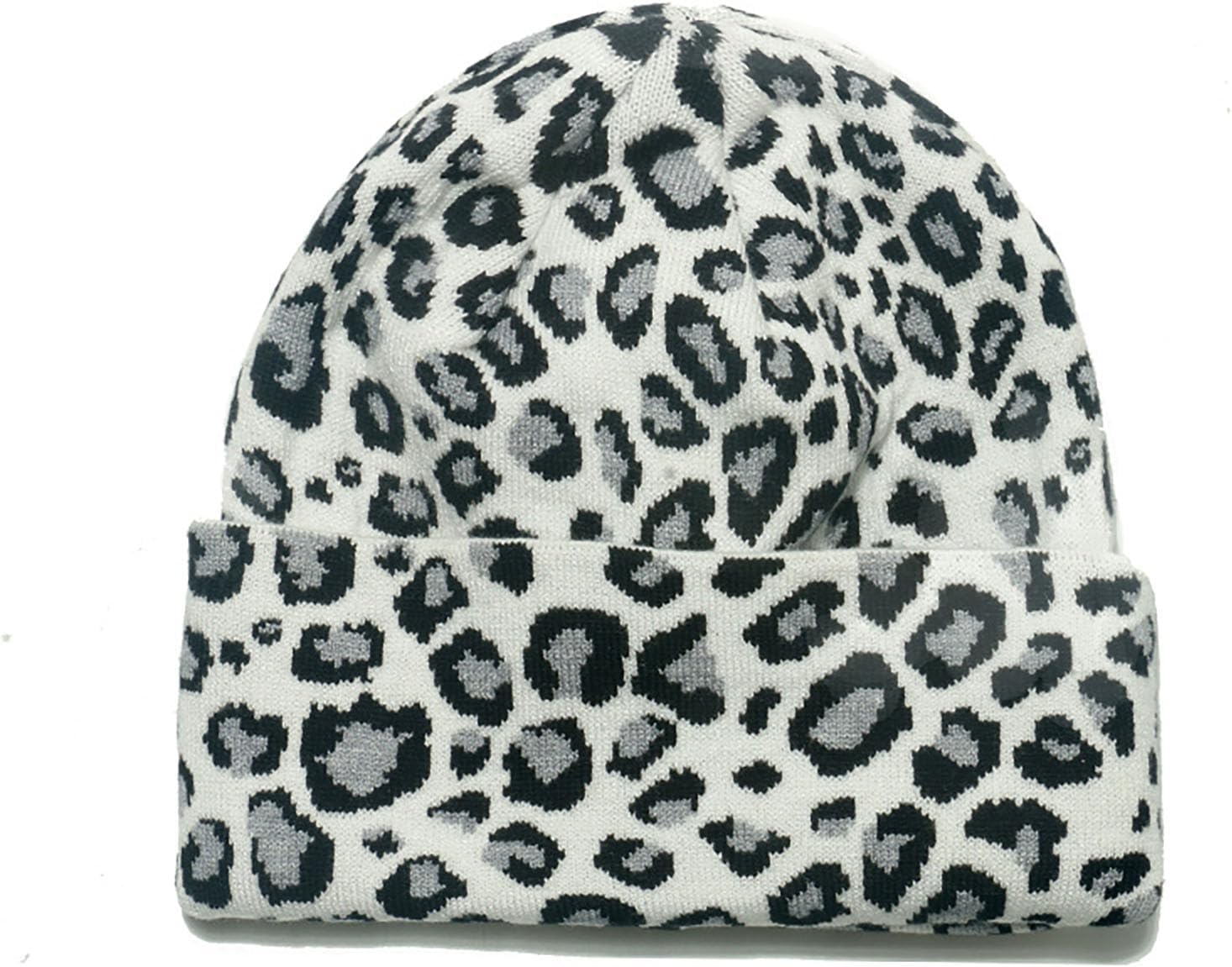 Cow Print Beanie Hats for Women Men Warm Knit Hat Animal Print Beanies Y2K Cap 2 Layers Winter Leopard Print Skull Cap