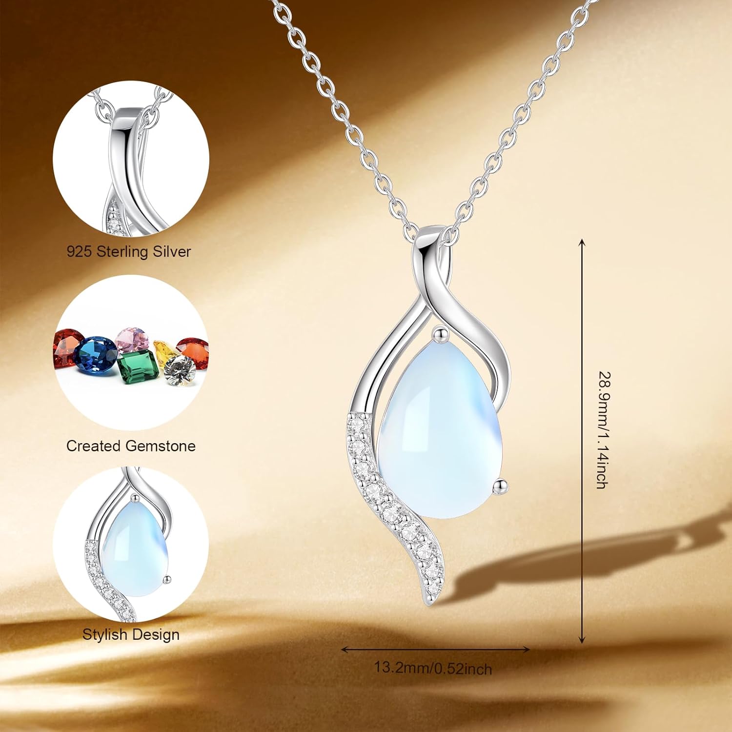 FANCIME Birthstone Necklace for Women Teardrop Cubic Zirconia Necklace S925 Sterling Silver Gentle Love Birthday Gifts for Mom Women, 16"+2" Inches - Image 2