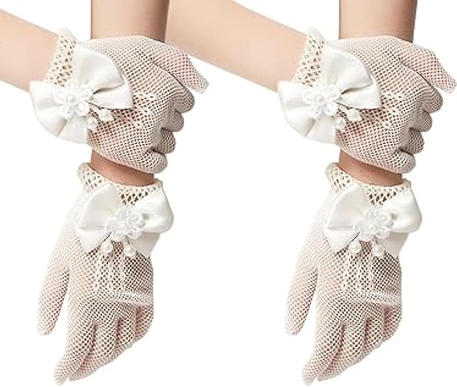CVNRCLP Children's White Lace Gloves - 2 Pairs, Perfect for First ...