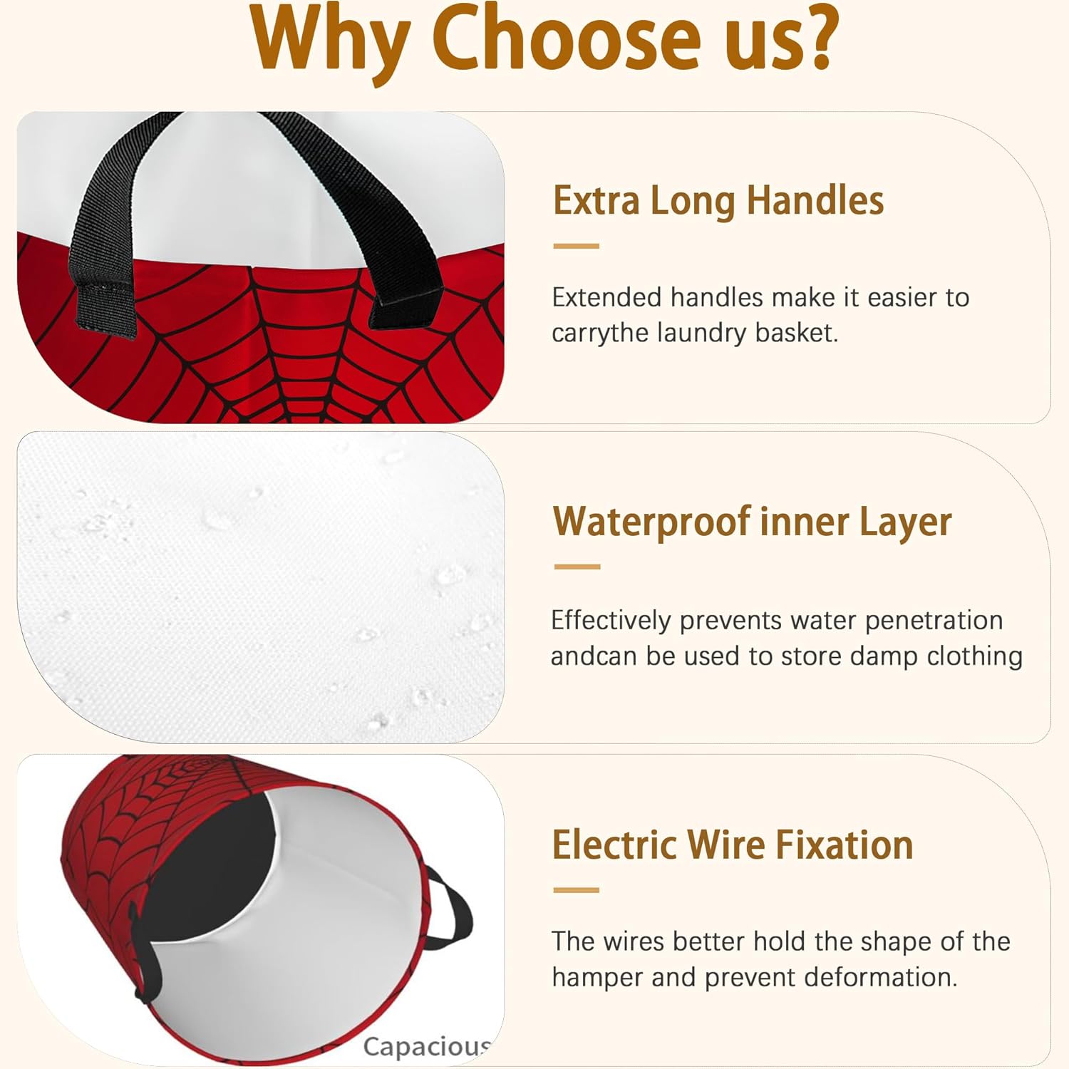 Laundry Hamper, Spider Web Red Laundry Basket,Waterproof Foldable Storage Bin for Bedroom,Clothes Organizer Basket,Toys Box 16x20 Inch