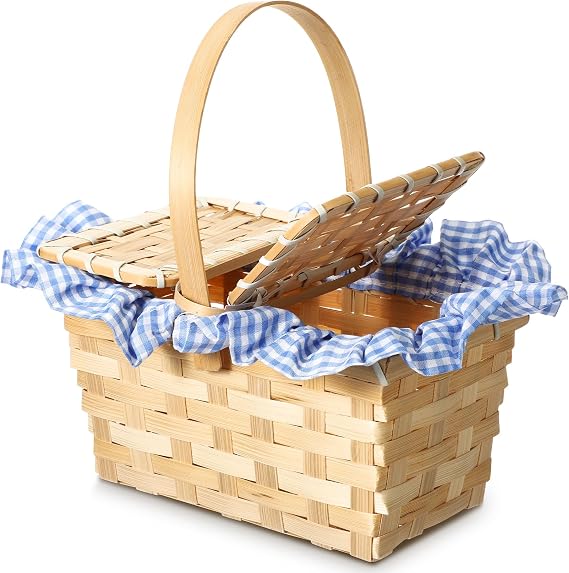Teenyyou Mini Picnic Basket, Costume Accessory, Small Gingham Picnic Hamper for Halloween Women Costume Cosplay Accessory Hooded Cape Masquerade Dress up(Blue and White)