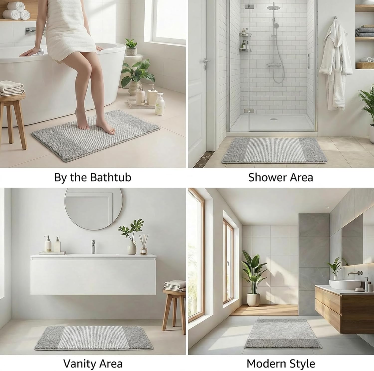 Bathroom Mat 26x18, Soft Absorbent Striped Bath Mats, Machine Washable Microfiber Floor Mats for Bathroom Tubs, Sinks and Showers,Grey - Image 7