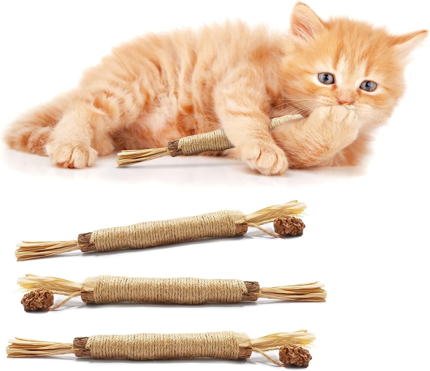 Catnip Toys with Silvervine for Cats - 3 Pack Cat Chew Toys for Aggressive Chewers, Edible Interactive Cat Toys for Indoor Cats Kitten…