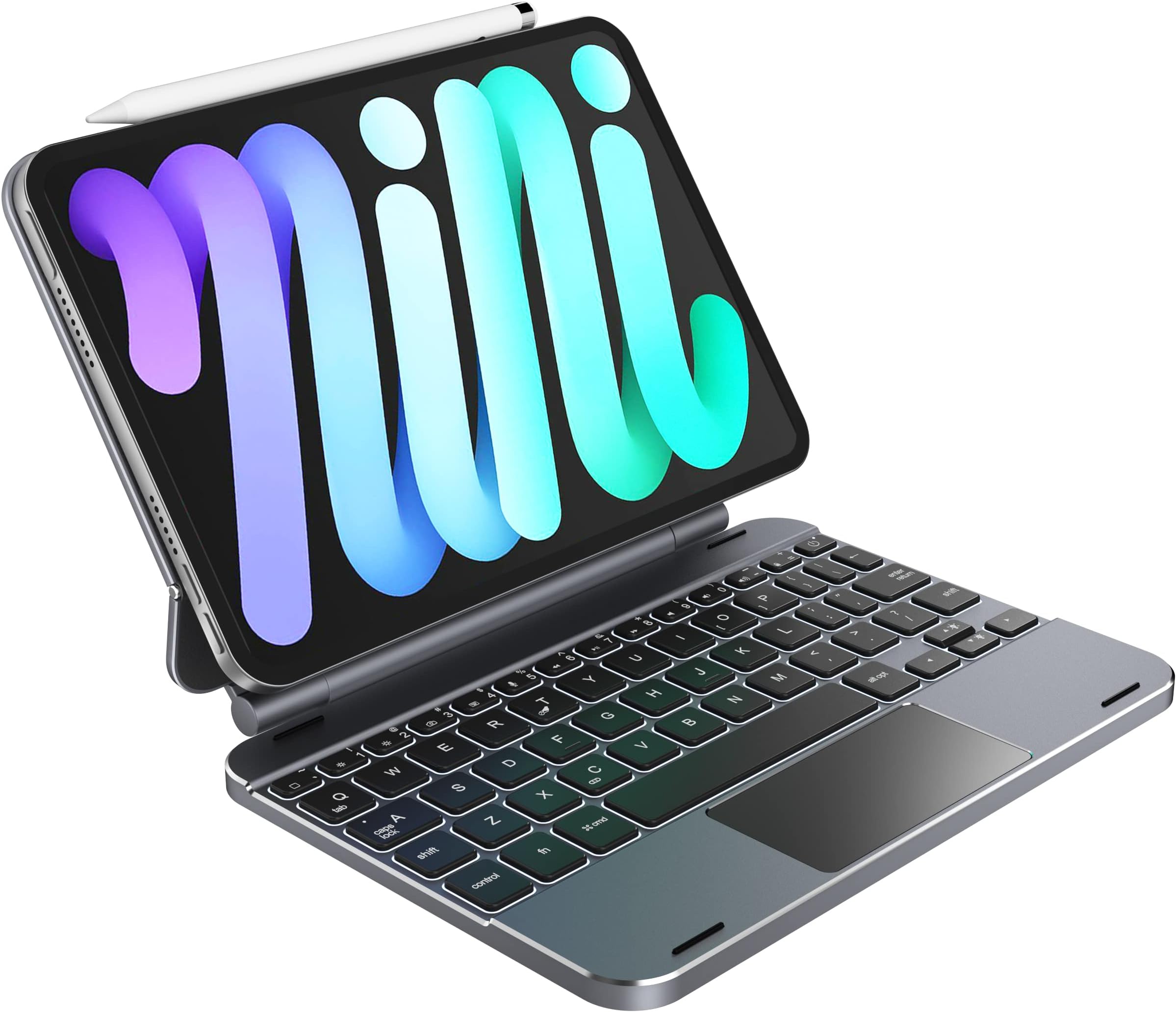 iPad mini 7 & Mini 6 Keyboard case for 8.3-inch 6th 2021/7th 2024 Generation, Touchpad Wireless Backlit Keyboard, Magnetic Floating Cantilever Stand Protective Cover Folio Aluminum Alloy Gray