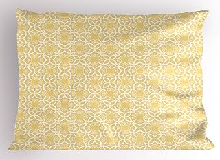 Ambesonne Yellow and White Pillow Sham, Ornate Floral Pattern with Swirls Curls Symmetrical Overlap Motifs, Decorative Standard Size Printed Pillowcase, 26