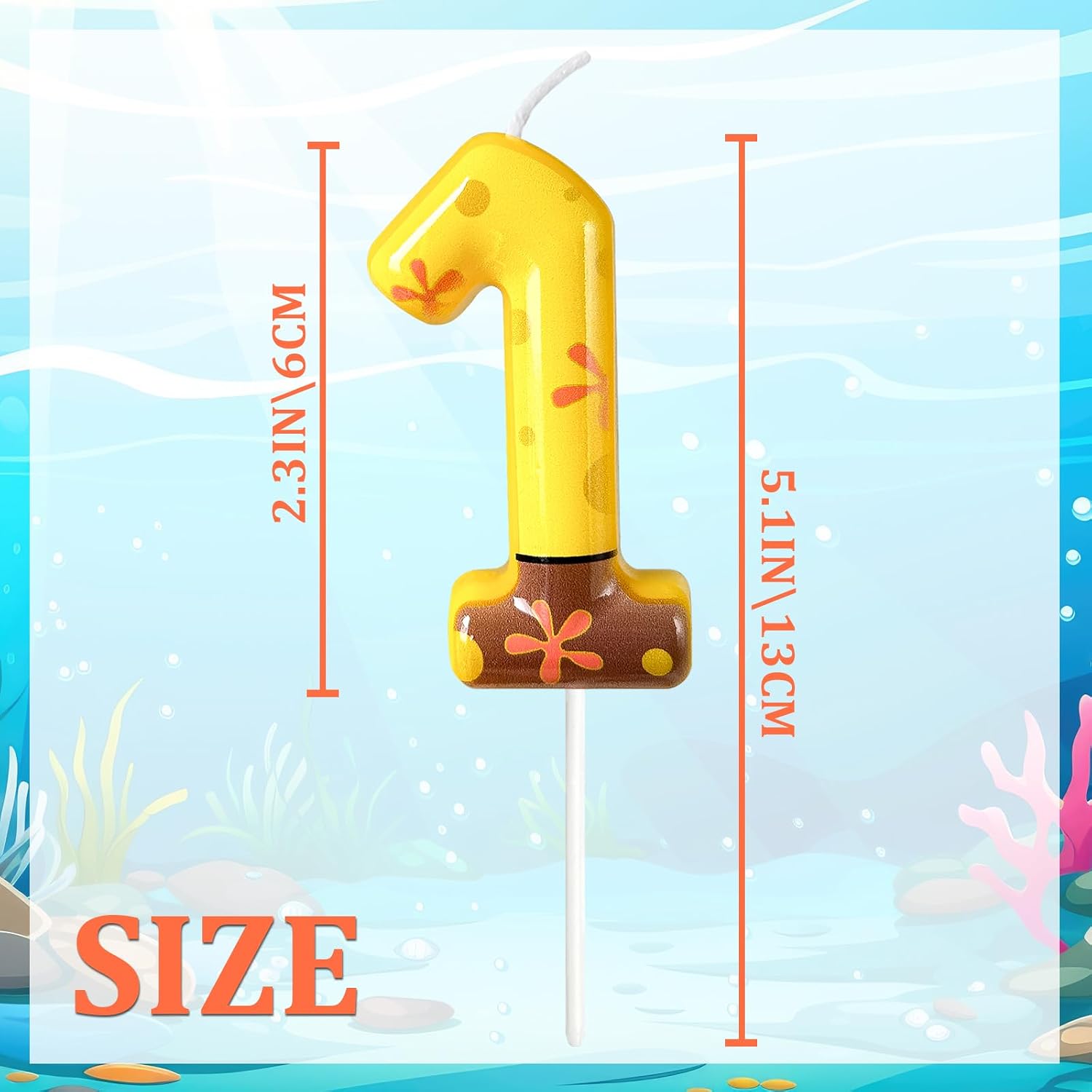 Number 1 Birthday Candle, 1th Birthday Cake Decoration, Playful Yellow and Polka Dot Print, Suitable for Ocean Cartoon Theme Party Supplies and Celebration Decorations (Yellow 1)