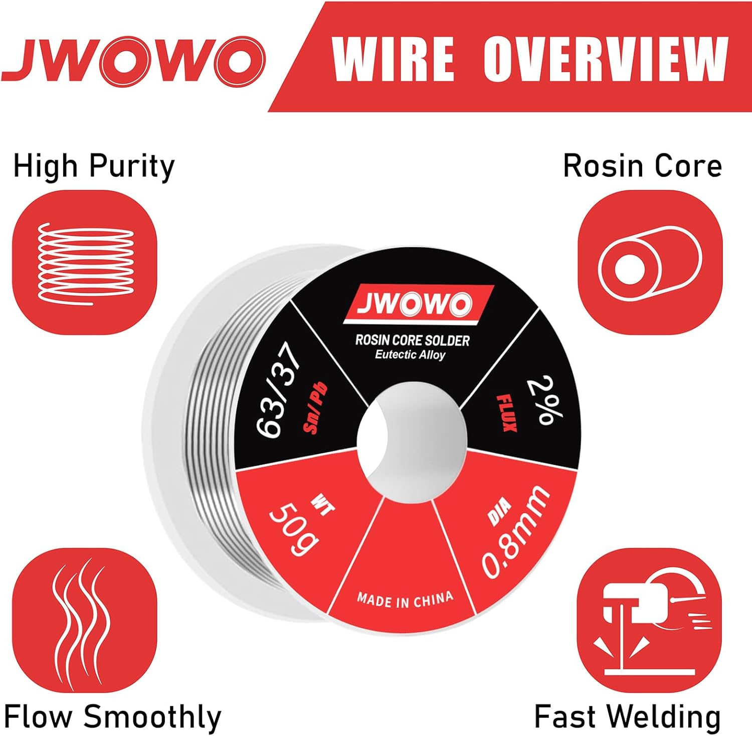 Rosin Core Solder Wire for Electrical Soldering(0.8mm/50g),By JWOWO