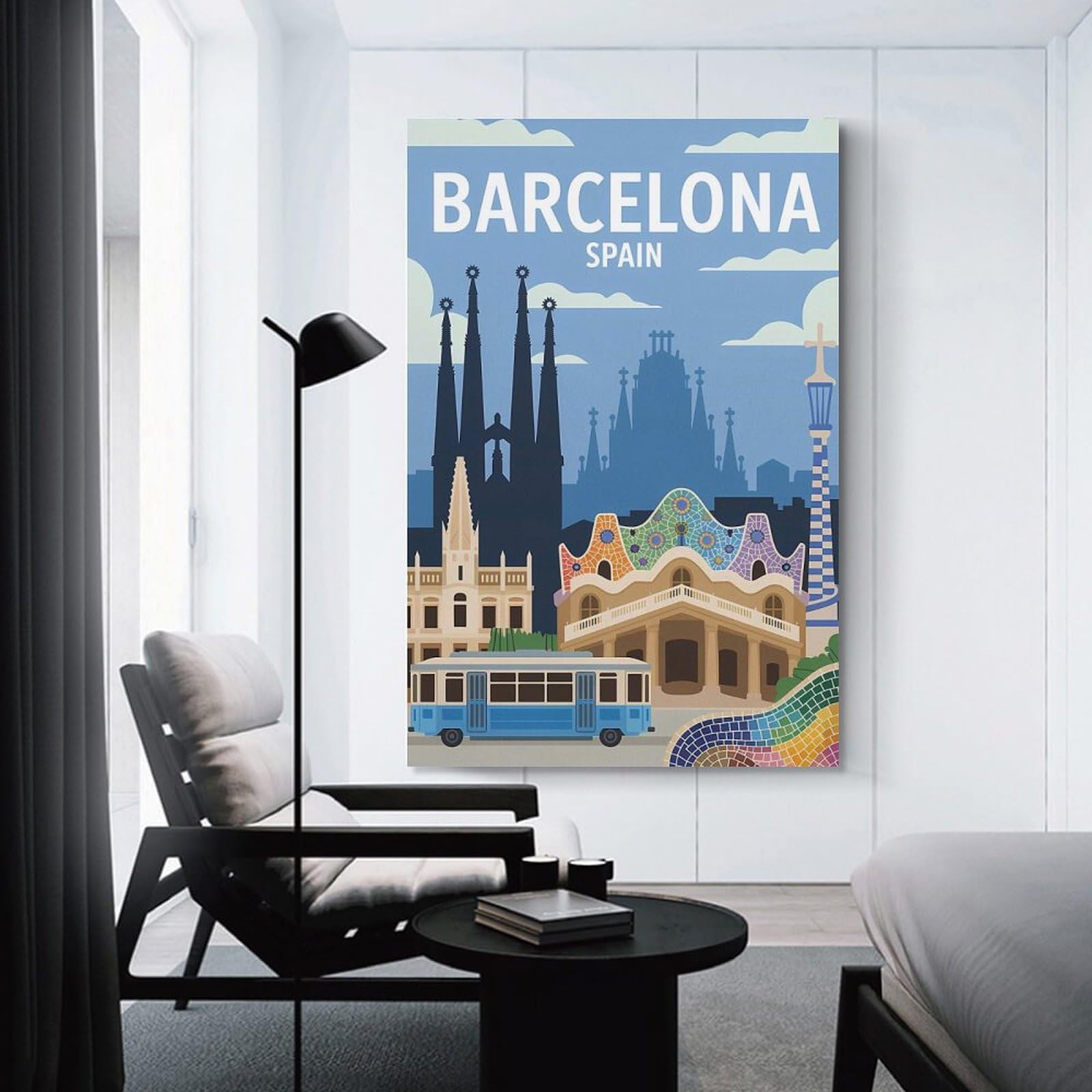 Junmoney Barcelona Spain Travel (2) Wall Art Print 20x30inch(50x75cm), for Living Spaces, Bedrooms Or Relaxed Rooms, A Home Accent with Warm Character