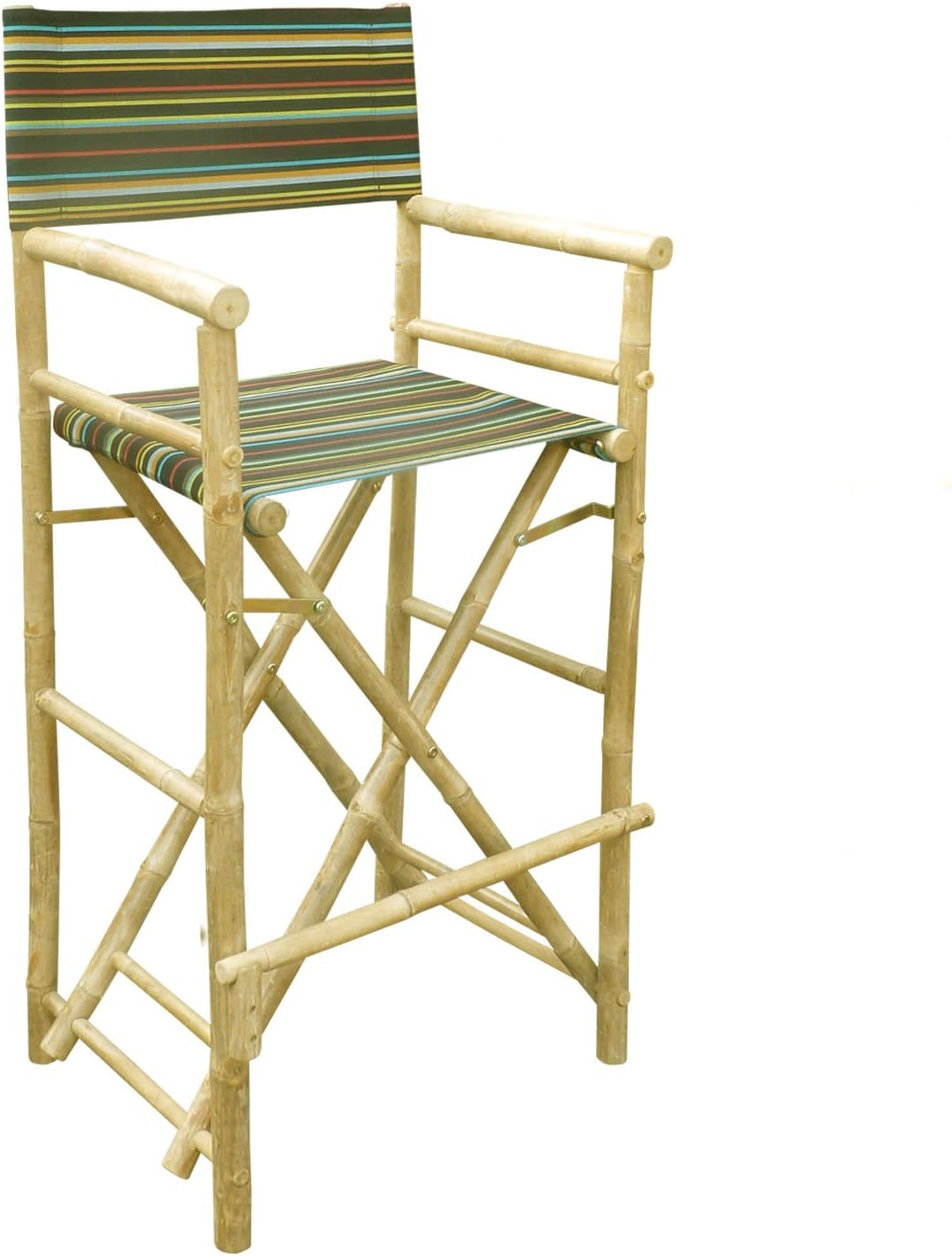Zero Emission World Bamboo Barstool-Natural Color Black Canvas Bar Height Folding Chairs Counter Stool Outdoor Indoor Tall Camping Set of 2, 22.8x18.9x47.2, Striped Indigo