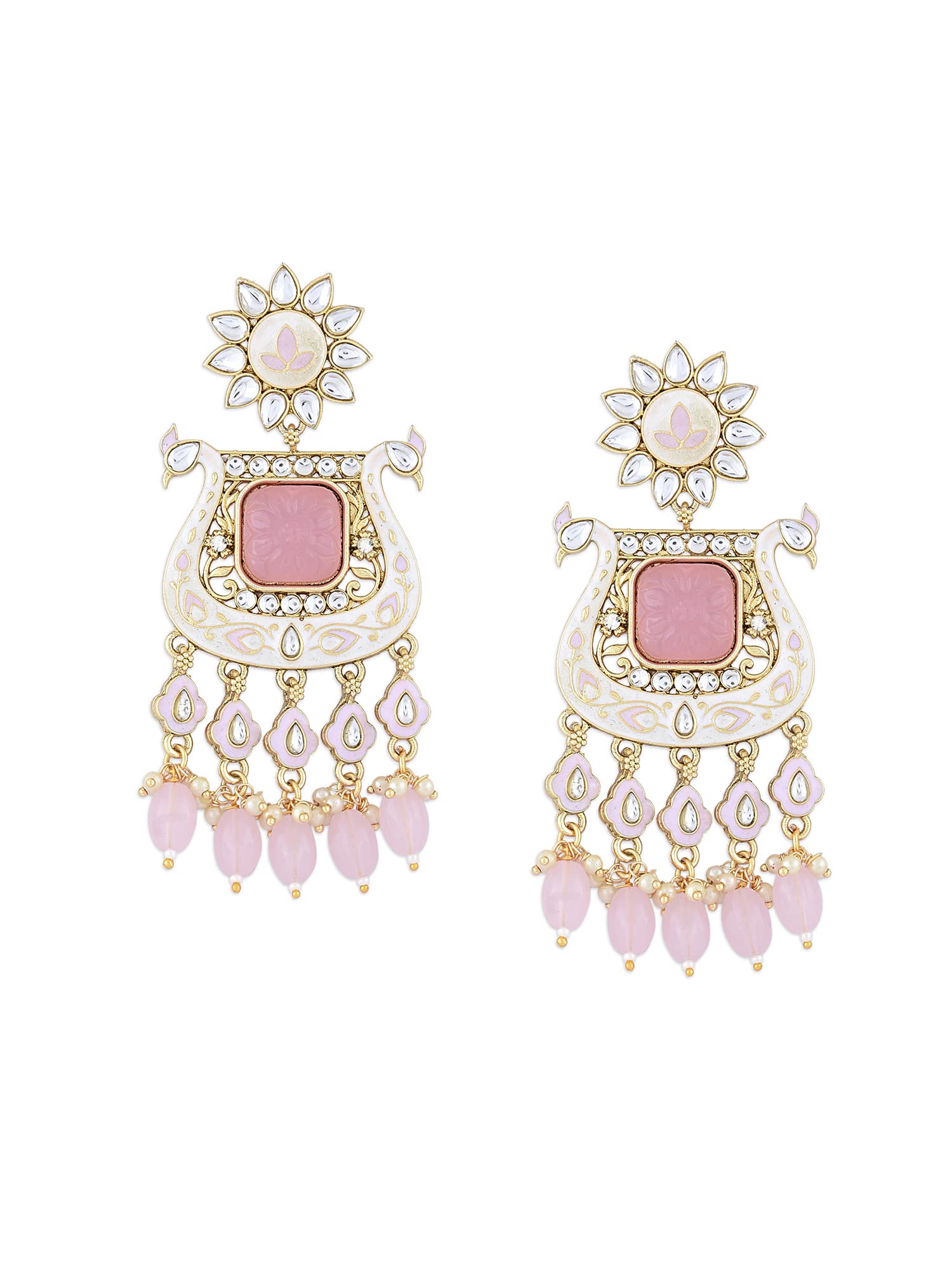 Zaveri Pearls Pink White Meenakari Peacock Inspired Kundan Dangle & Drop Earrings For Women-ZPFK15646 (B0BTVRSB38) Amazon Price History, Amazon Price Tracker