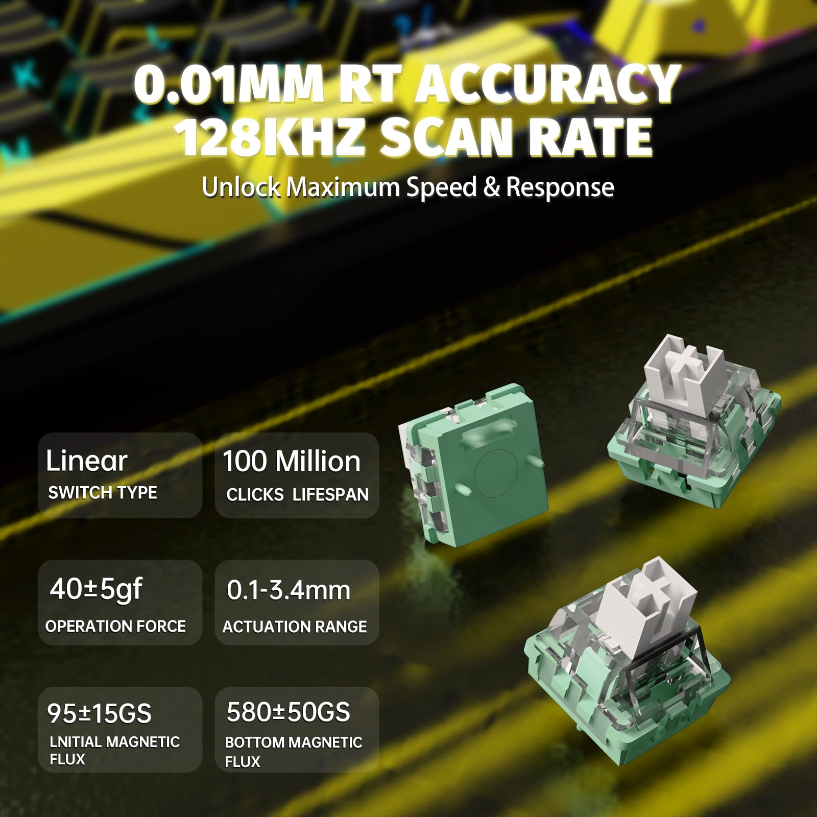 ATTACK SHARK X65PRO HE Teclado Gaming Inalámbrico Rapid Trigger 60%, Precisión RT 0,01mm, 8000Hz, Interruptor Magnético, Actuación Ajustable, Iluminación RGB, Perilla Metálica, para PC/Mac, Amarillo