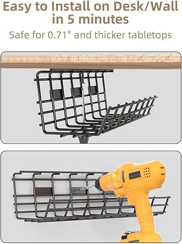 Miniatura 4 de Delamu - Paquete de 2 bandejas de gestión de cables para debajo del escritorio, organizador de cables de metal grande, organizador de cables de