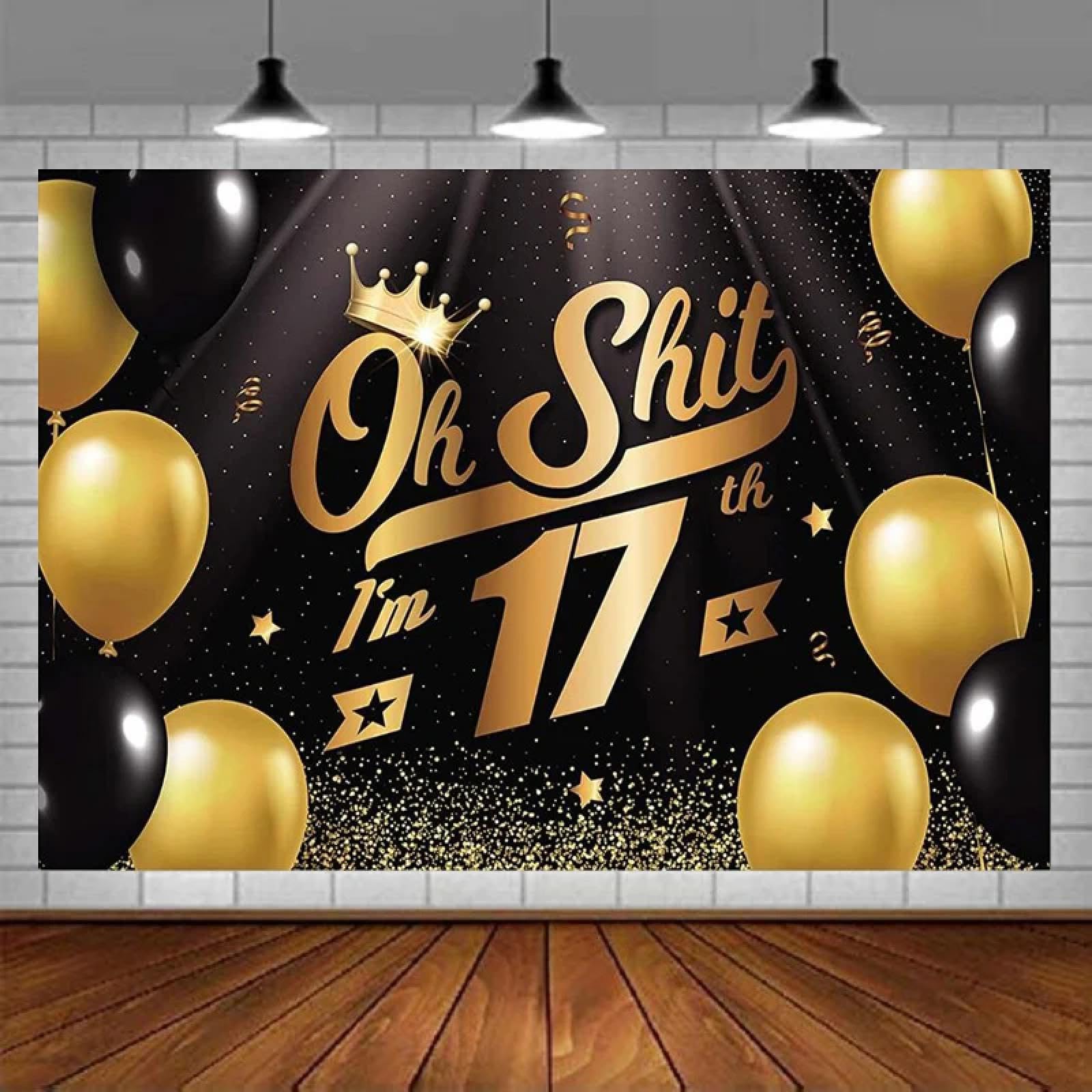 Baner Tło Czarny Złoty Balon Jestem 17. urodziny Party Tło Wystrój