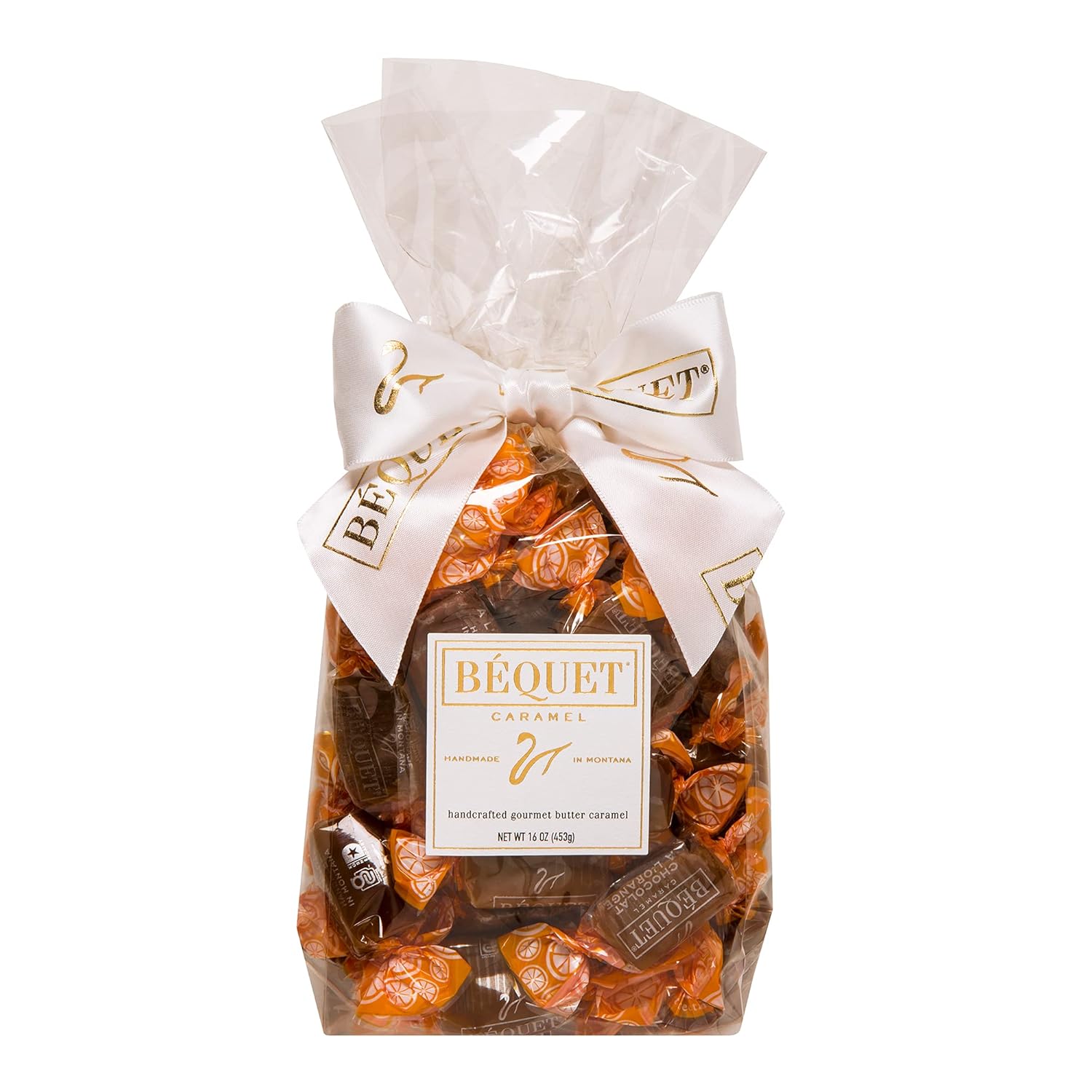 Béquet Caramel - Chocolat A L'Orange - Caramel Candy Individually Wrapped - Made in Montana - Kosher (Star D) and Gluten Free - 16oz Gift Bag