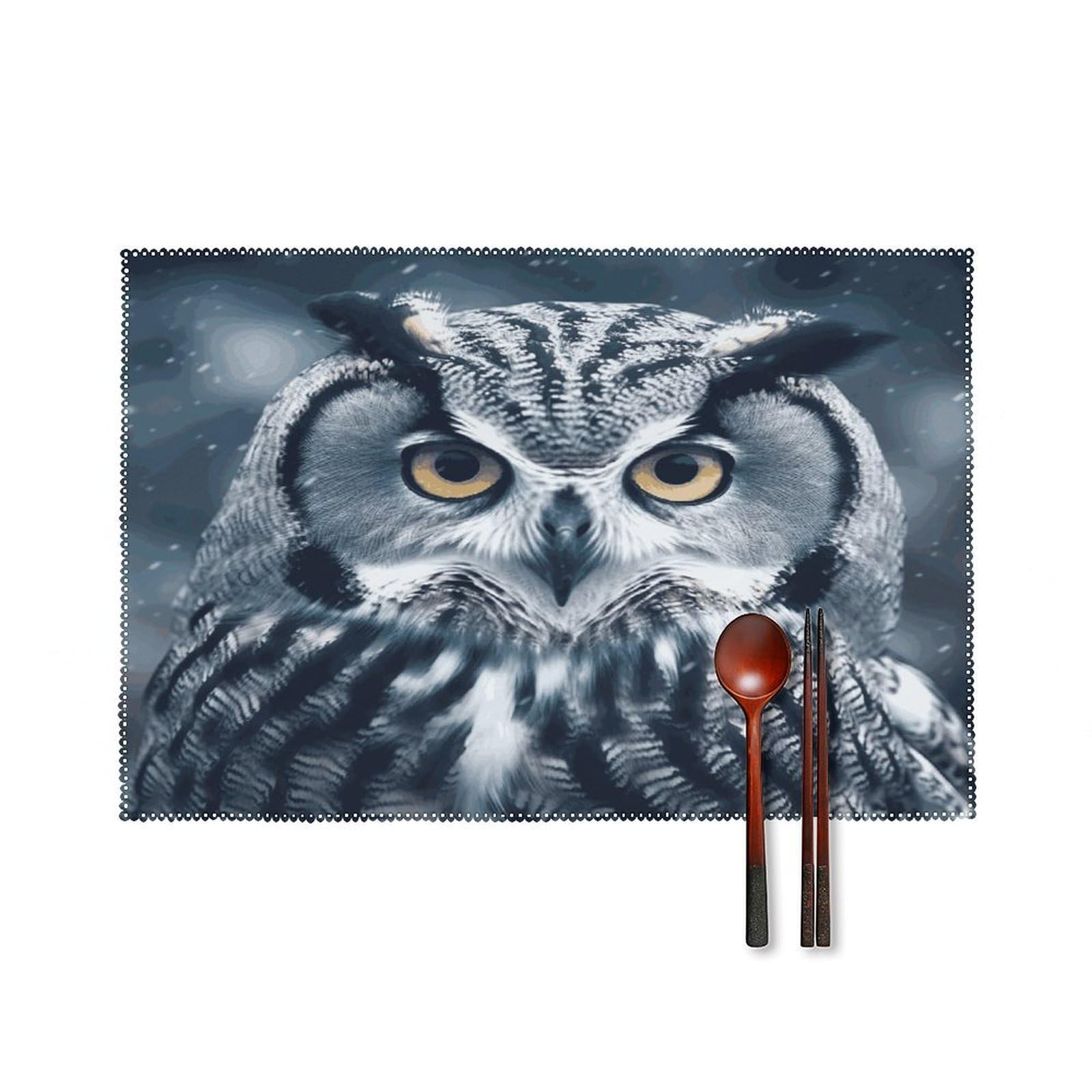 Btcowzrv Style Grey And White Owl Canvas Placemats Set Of 6, Wipeable Washable Place Mats For Indoor & Outdoor, Table Mat Decor For Kitchen Dining Party