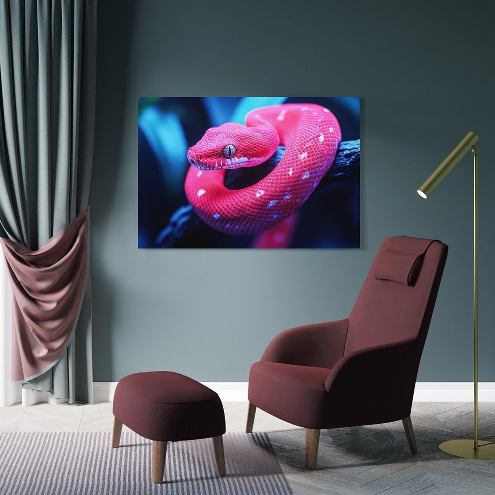 Junmoney Frame-Style-21 Decorative Wall Artwork Red Snake Coiled On Branch, 20X30inch(50X75cm), For Corridors, Hallways Or Apartment Entries, Wall Decor To Refresh Empty Corners
