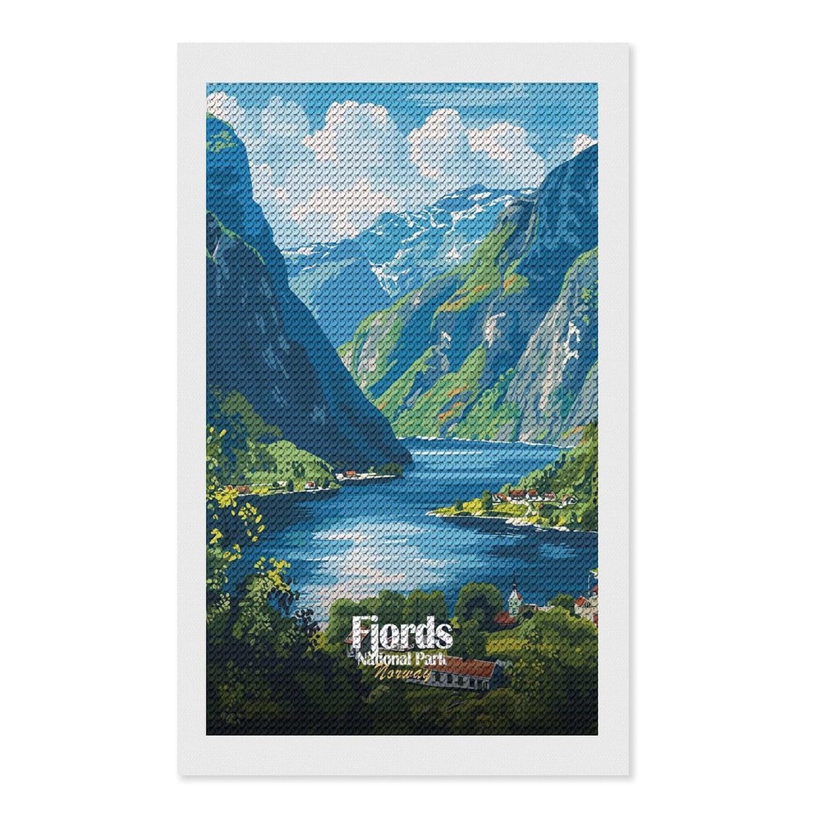 Junmoney Fjords National Park Norway Travel DIY Diamond Art Canvas Kit 12"x20", Complete Accessories, Creative Leisure Activity, Home Wall Decor, Gift Idea