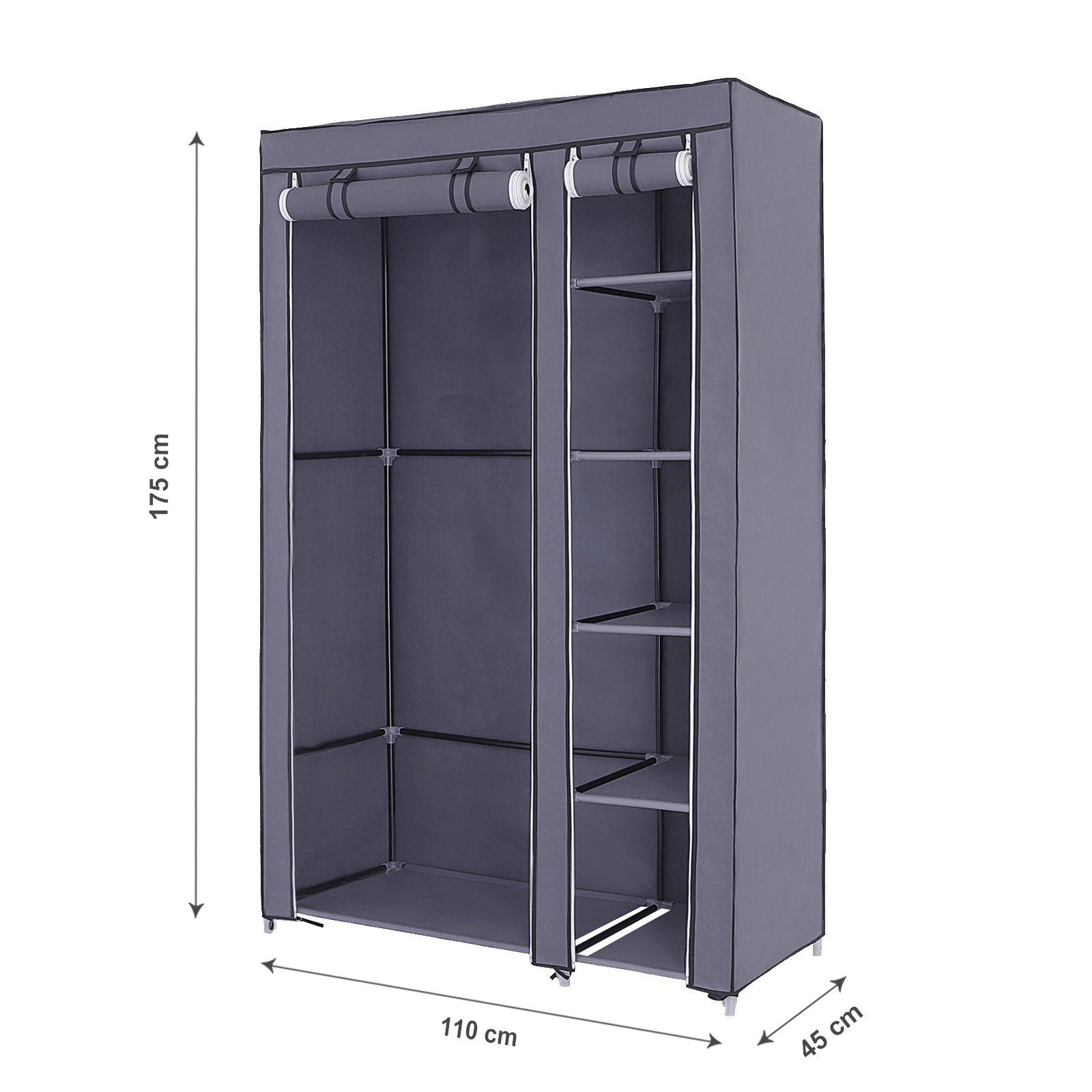 SONGMICS Armoire de Rangement Penderie de vêtement Pliable en Toile XL 110 x 45 x 175 cm Gris LSF007G