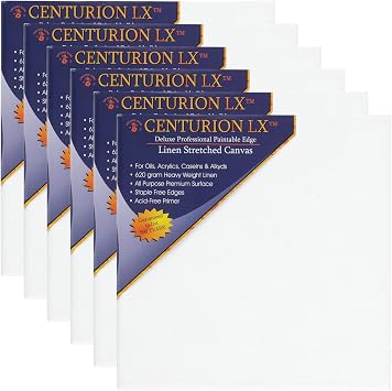Centurion Deluxe Professional Acrylic Primed Linen Pre-Stretched Canvases, 11oz Linen - 6"x6", Box of 6, 3/4" Deep - Kiln-Dried Stretchers, Back Stapled, Canvas for Painting, Museum Archival Quality