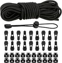 10M Black Rubber Elastic Cord 3mm Round Elastic Rubber Rope with 40 Cord Stops, 30 Cord Stops, 2 Holes