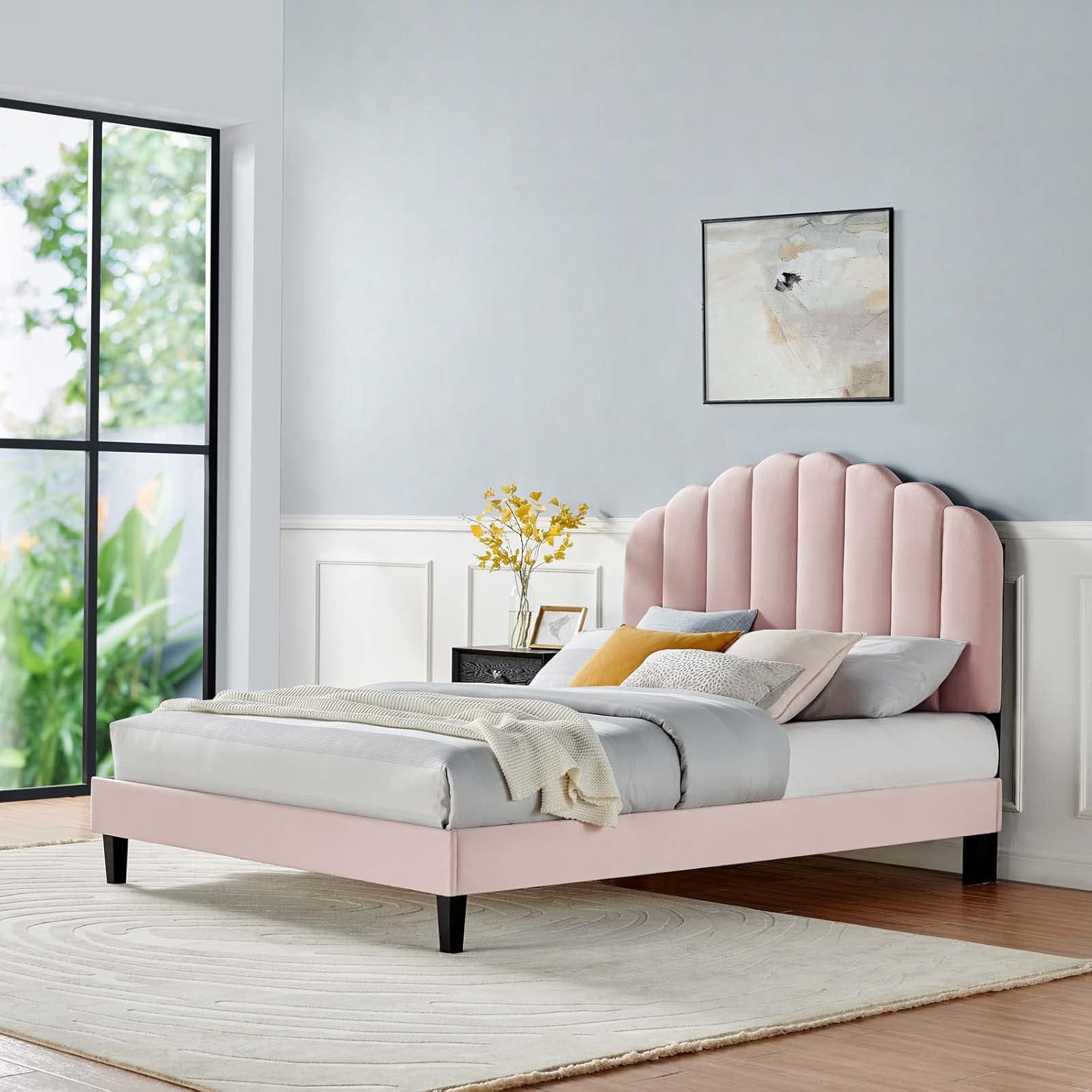 Pink Velvet Platform Bed