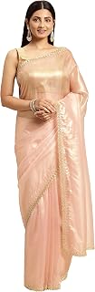 MOHEY Women's Organza Hand Embroidered Zardosi Saree with Blouse Piece Price In India