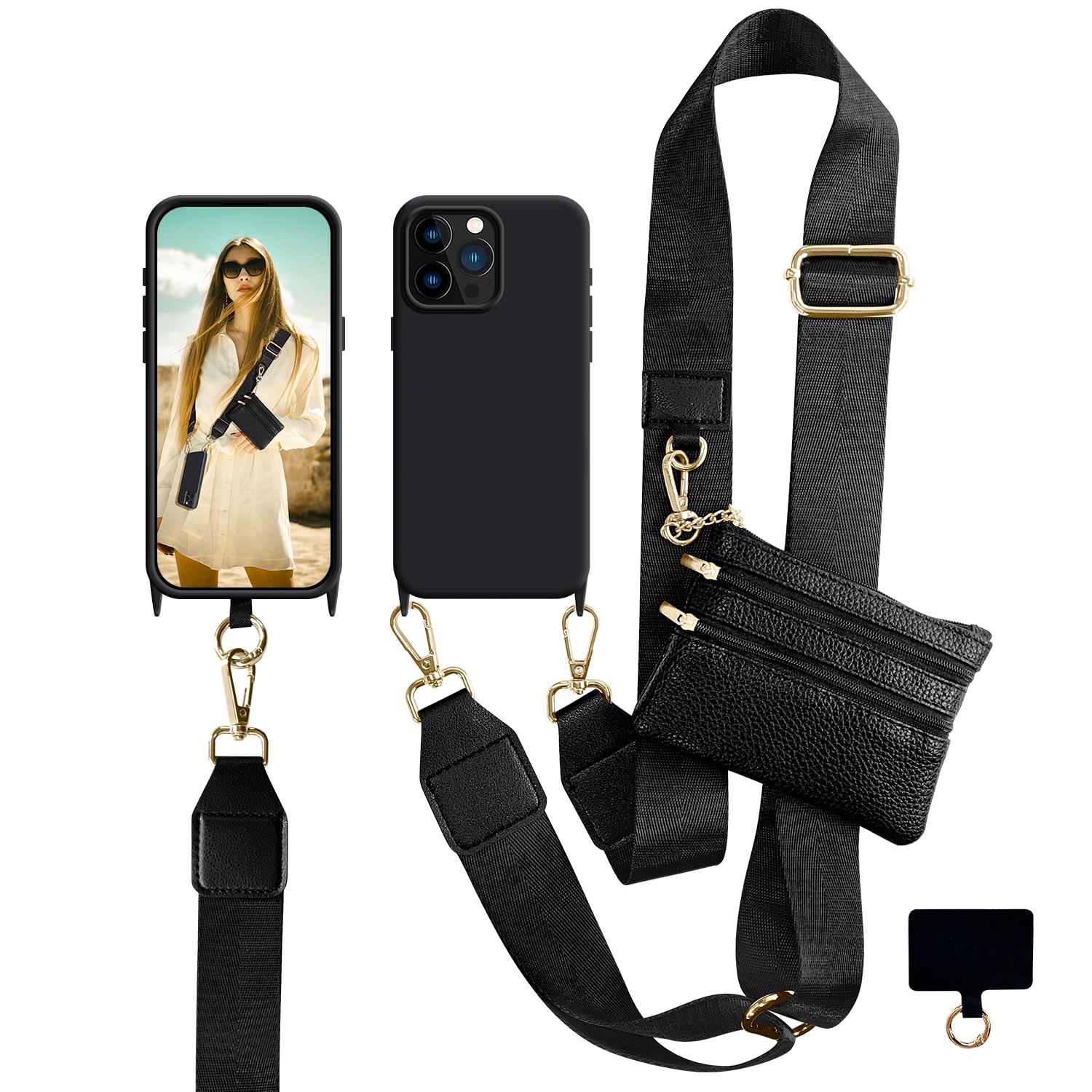 Sangle De Téléphone Avec Pochette à Fermeture éclair, Sangle
