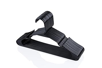 Clothes Hanger Wardrobe Storage Organizer Rack Plastic (Black, 6 Pcs)