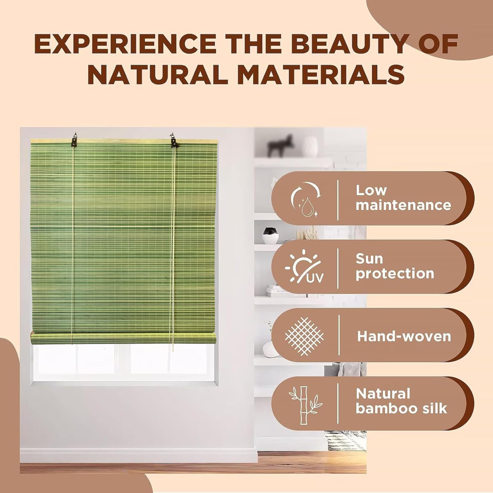 85x180cm Store en Bambou Naturel 60% Filtration | Protection Solaire| pour Fenêtres et Baies Vitrées | Installation Simple sans Perçage | Décoration Végétale Intérieure