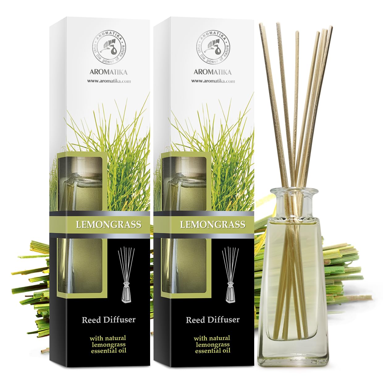 Raumduft Diffuser Set Lemongras mit Ätherischem Lemongras Öl 2x100ml - Raumduft Stäbchen - Aromadiffusers - Lufterfrischer - Duftdiffusor - Raumbeduftung - Reed Diffuser - Zitronengras Duft