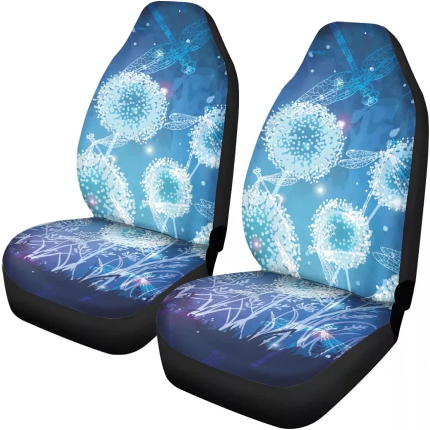 ELEQIN Blue Dragonfly Dandelion Print Car Seat Covers for Front Seat 2Pcs Car Accessories Set Washable Universal fit Sedan SUV Truck Vehicle