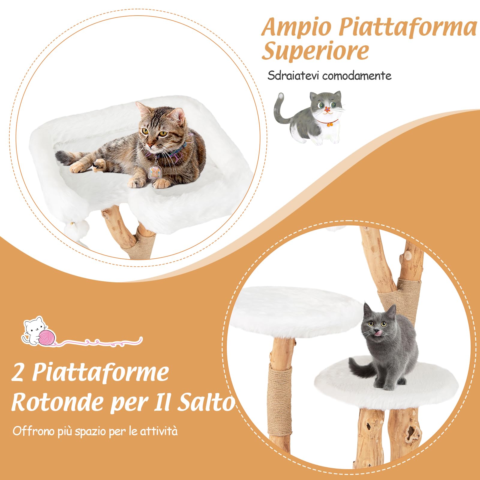 GYMAX Tiragraffi per Gatti, 59 x 49 x 110 cm, Sisal, in Legno Massiccio, Ideale per Gatti Adulti (Stile 3)