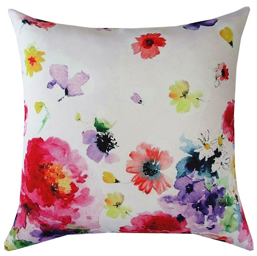 Uphome Watercolor Series Colorful Flowers and Butterflies Polyester Home Decorative Accent Throw Pillow Cover Cushion Case Pillowcase for Sofa 18-Inch-picture-27
