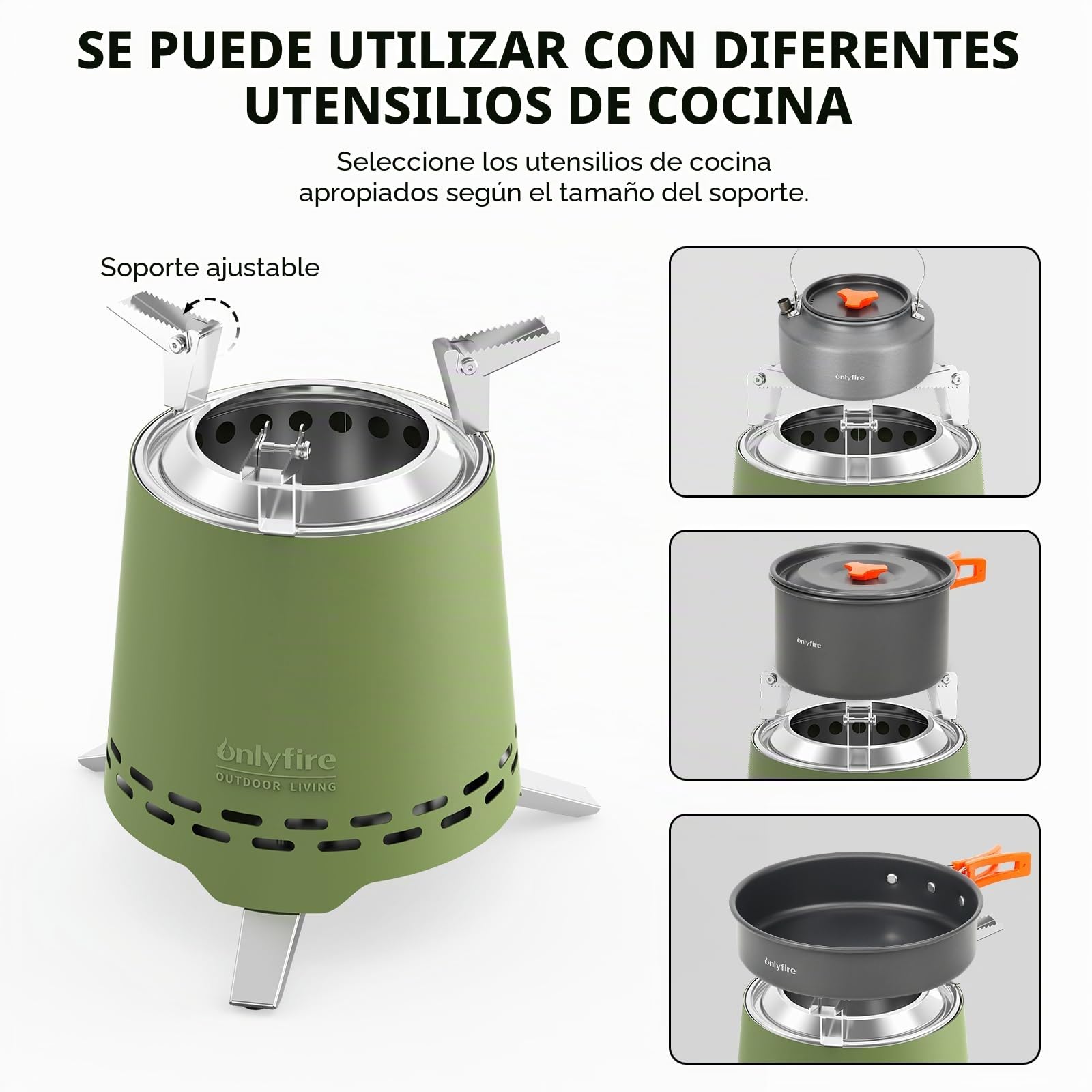 Onlyfire 16,5 cm Brasero sin Humos de Mesa, Mini Brasero Portátil con Soporte para Macetas y Bolsa de Transporte, para Acampar Al Aire Libre Tailgating Patio Trasero, Acero Inoxidable, Verde