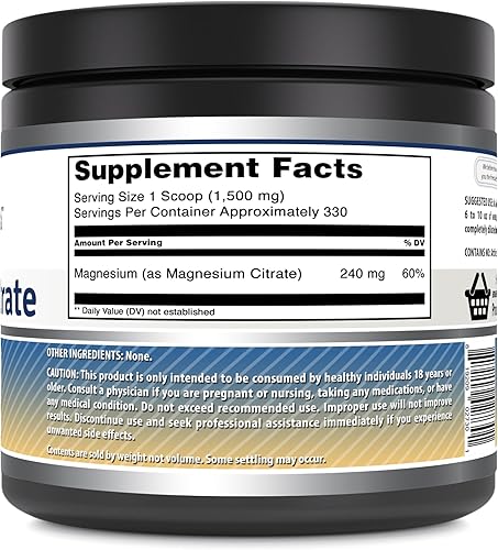 Miniatura 2 de Amazing Formulas Suplemento de citrato de magnesio en polvo, sin OMG, sin gluten, fabricado en Estados Unidos (1.1 libras, sin sabor)