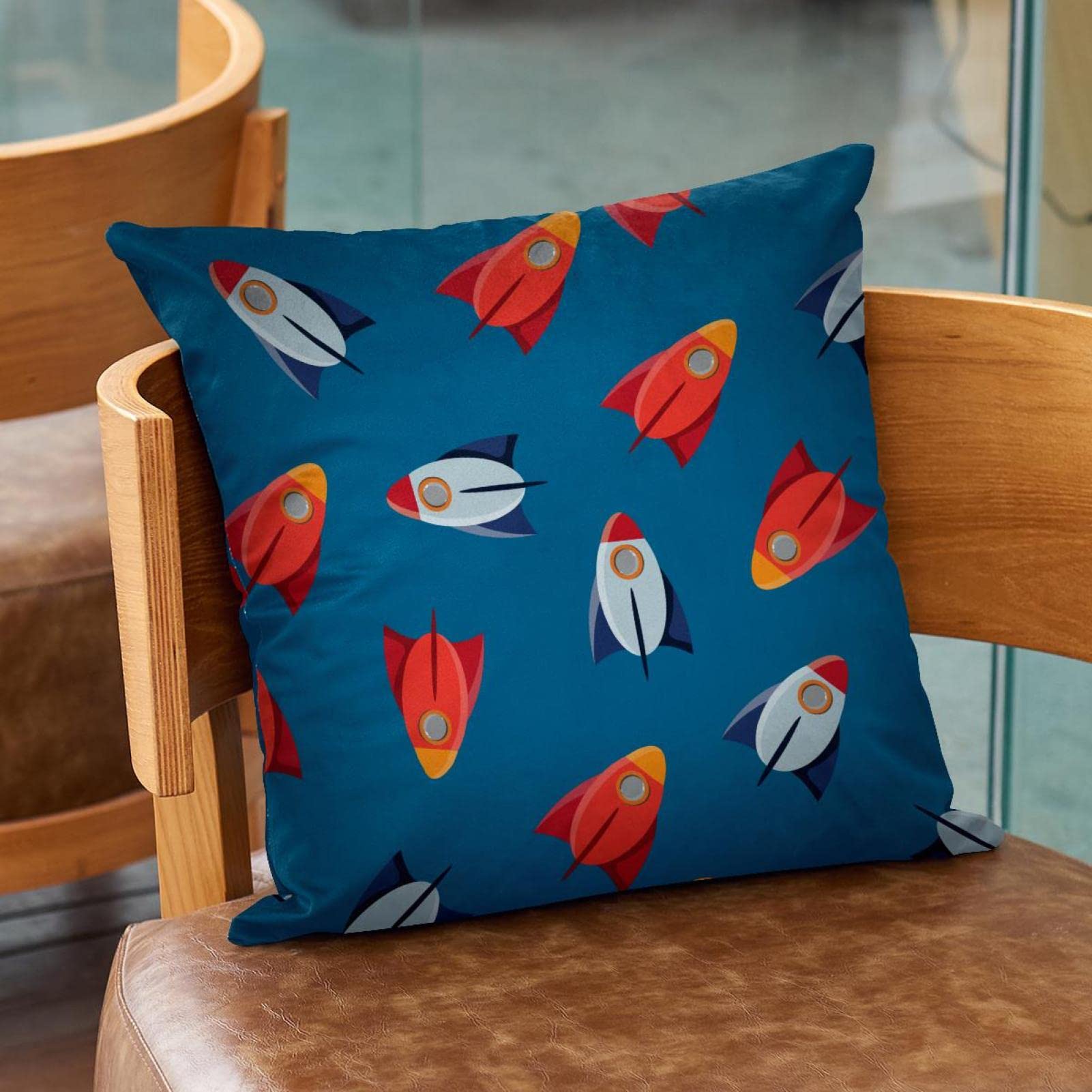 Set Di 4 Federe Quadrate 45x45 Cm Per Cuscini Decorativi - Tema Rocket Per Divano, Letto E Auto - 3