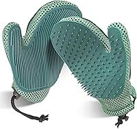 Vista 1 de Guante de piel de mascotas 2 en 1 y guante removedor de pelo de gato, cepillo de guante de aseo para perros para desprendimiento, masaje, guante