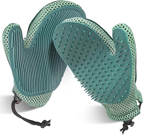 Guante de piel de mascotas 2 en 1 y guante removedor de pelo de gato, cepillo de guante de aseo para perros para desprendimiento, masaje, guante