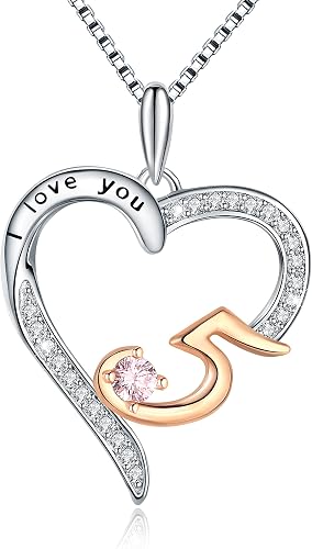 URMWMOO Number Necklace 925 Sterling Silver Heart Pendant Necklaces I Love You J