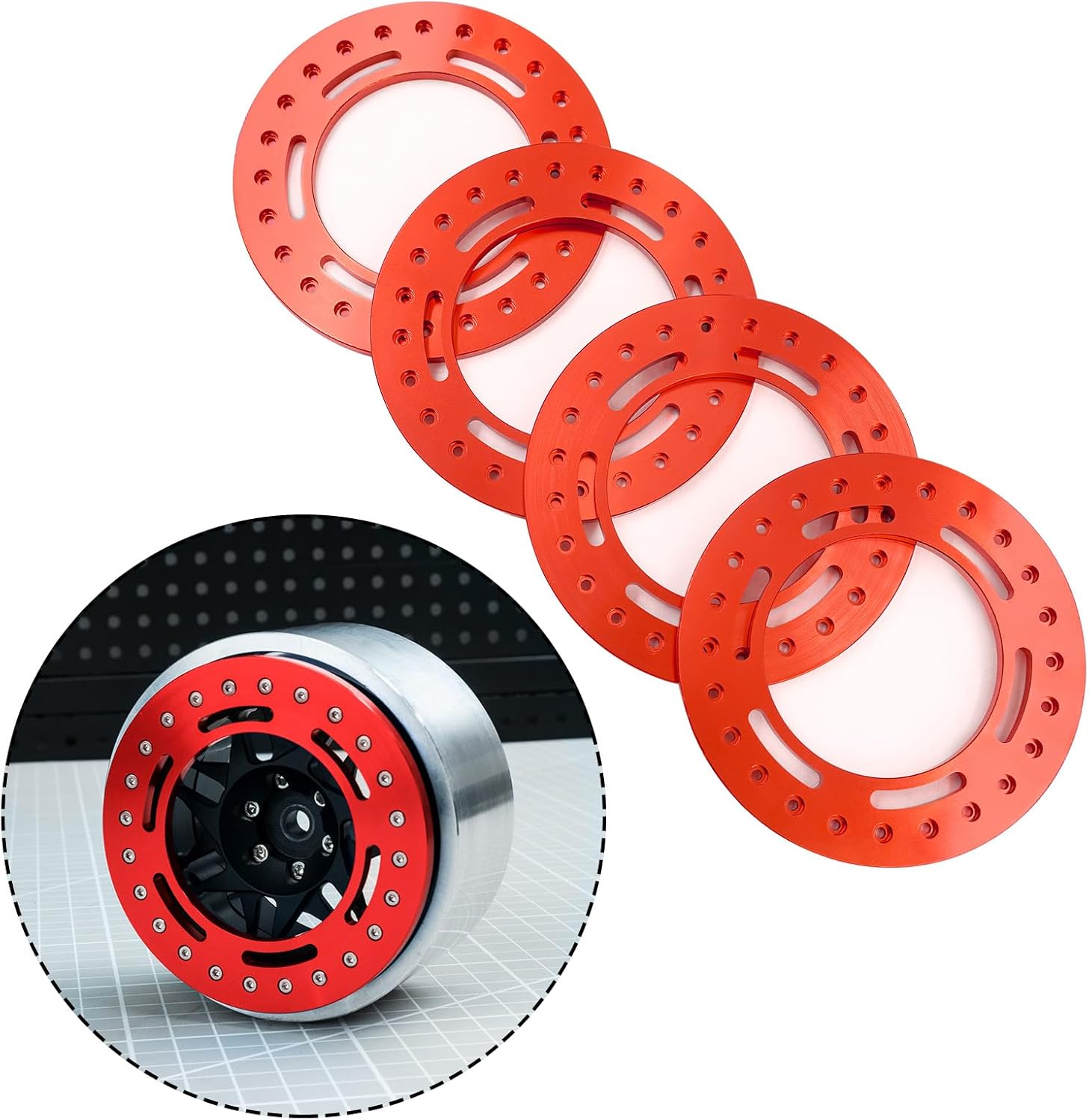 SCX6 Wheel Outer Beadlock Ring 4Pcs 2.9 Inch Wheel Outer Beadlock Ring Aluminum Alloy Reusable 2.9 Beadlock Wheels Replacement Ring for SCX6 AXI05000 AXI05001 RC Car Upgrades (Black)