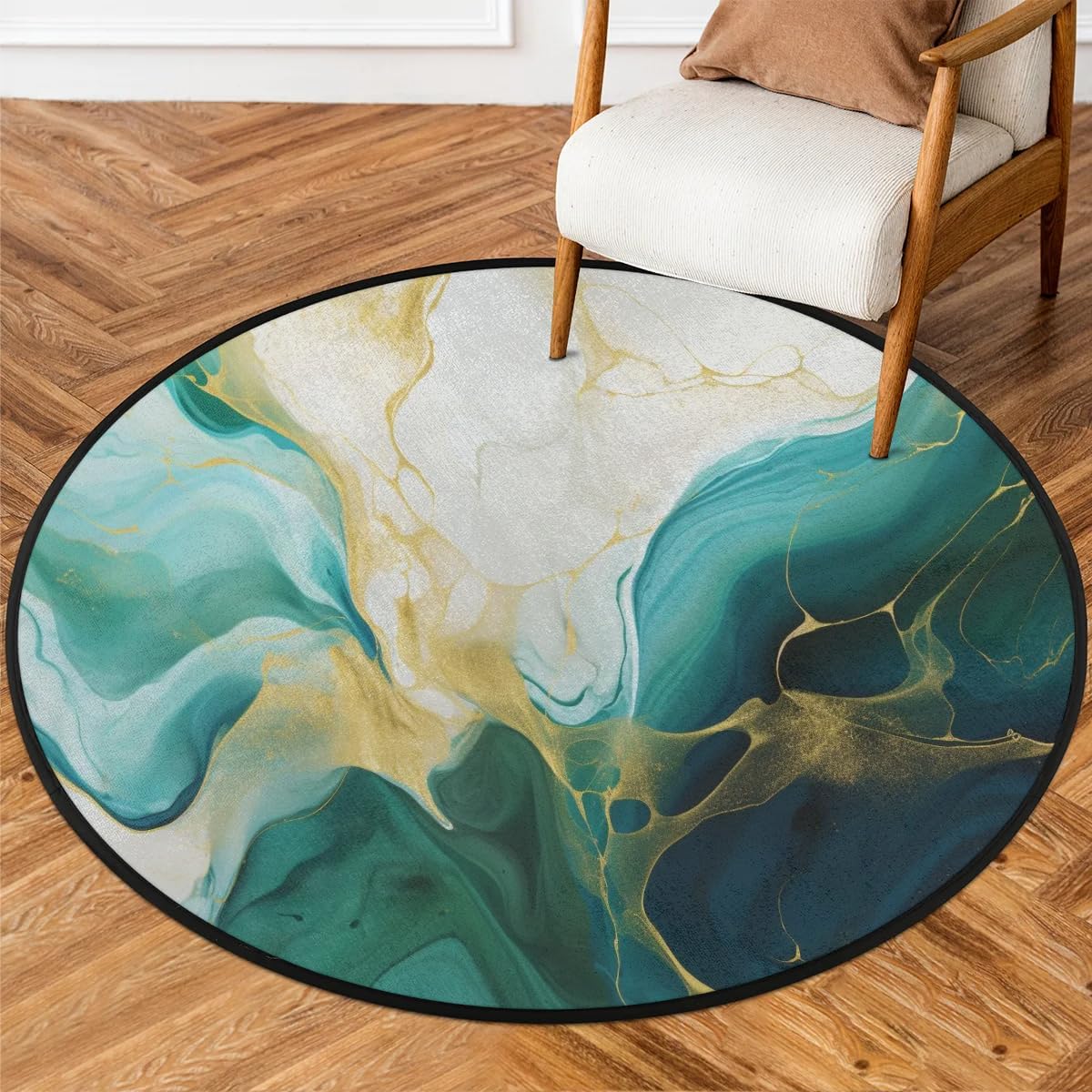 Marble Green Round Area Rug 3ft Washable Soft Circle Rugs Non-Slip Indoor Floor Mats Throw Rug Carpet for Nursery Kids Room Living Room Entryway Bedroom Bathroom Decor